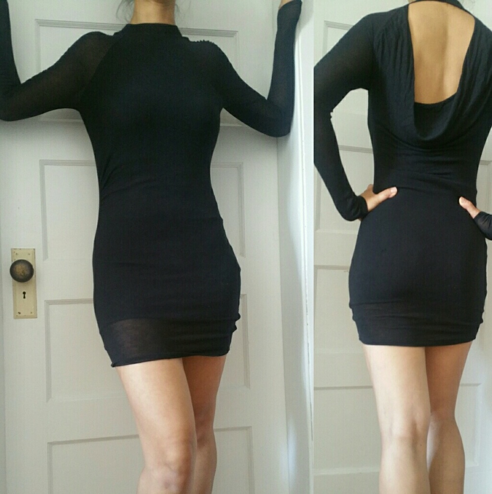 Guess Long Sleeves Mini Black Dress